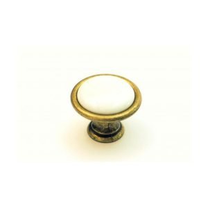 white ceramic and brass finish kitchen knob