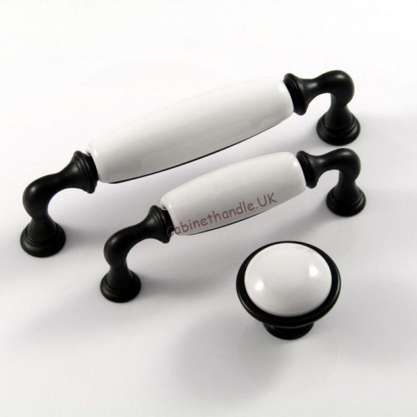 white ceramic on dark graphite base cabinet handles set