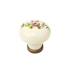 retro ceramic cream flower knob 30 mm