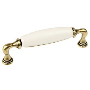 gold kitchen handle with white ceramic