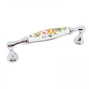 white ceramic handle with floral decor