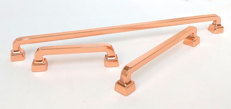 polished copper bar handles