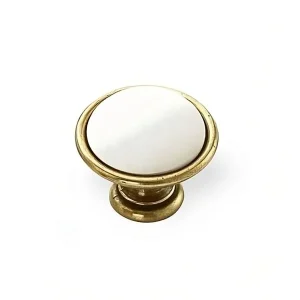 white porcelain knob-40-mm old gold finish